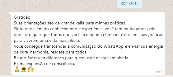 Relato de Márcia C. L. pelo WhatsApp em 30042019